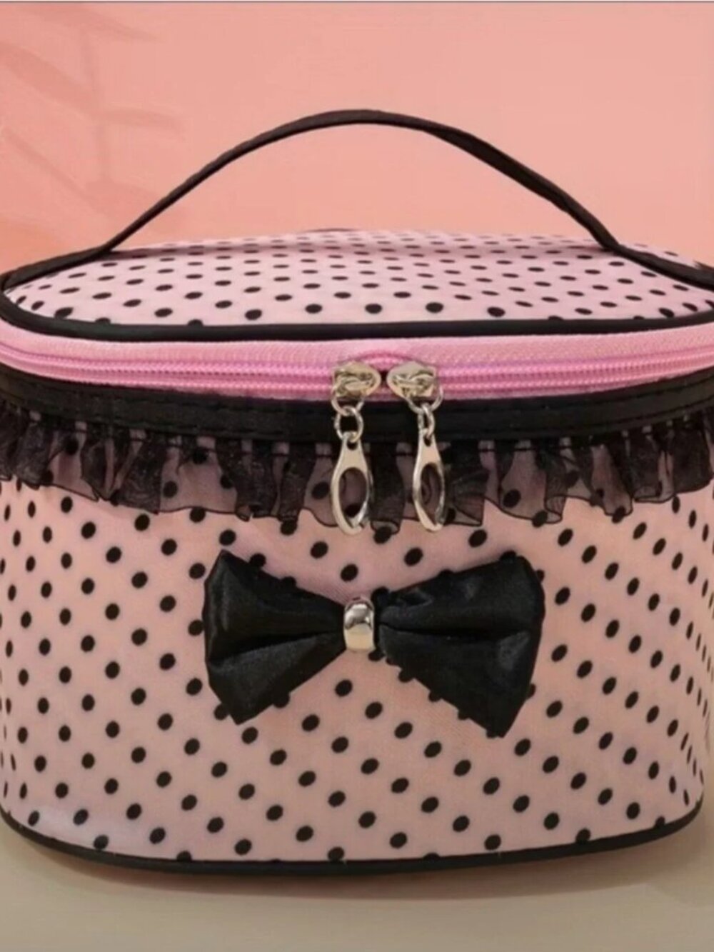 PINK & BLACK POLKA DOT COSMETIC CASE